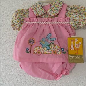 Vintage Pink Baby Romper with Bunny Design